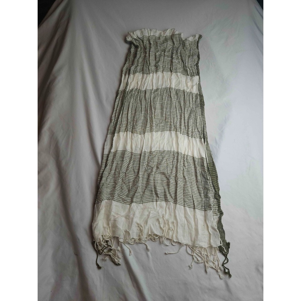 Maurices Striped Scarf Wrap Green White Fringe Lightweight Boho Minimalist OS